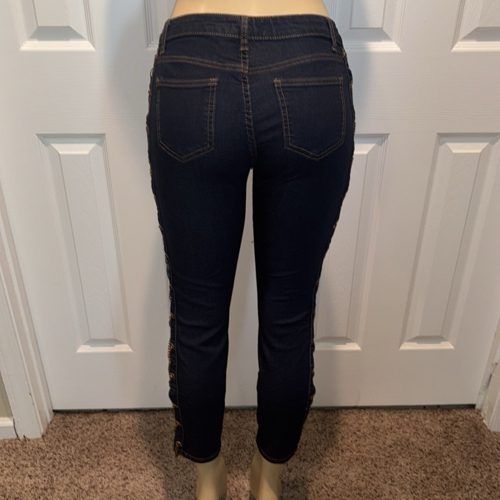Fashion Nova Dark Blue Chain Lace-Up Jeans - Picture 4 of 6